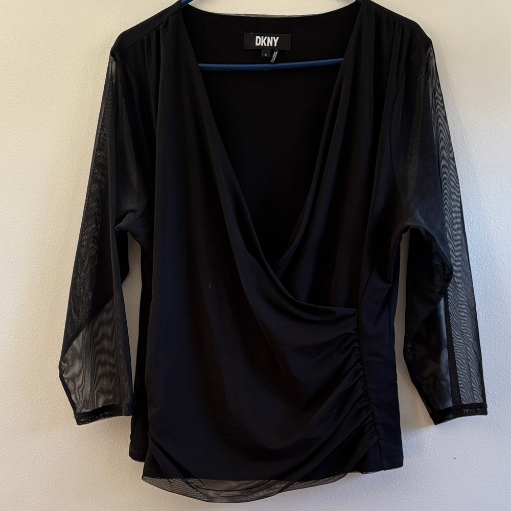 DKNY Black Sheer Sleeve Blouse
